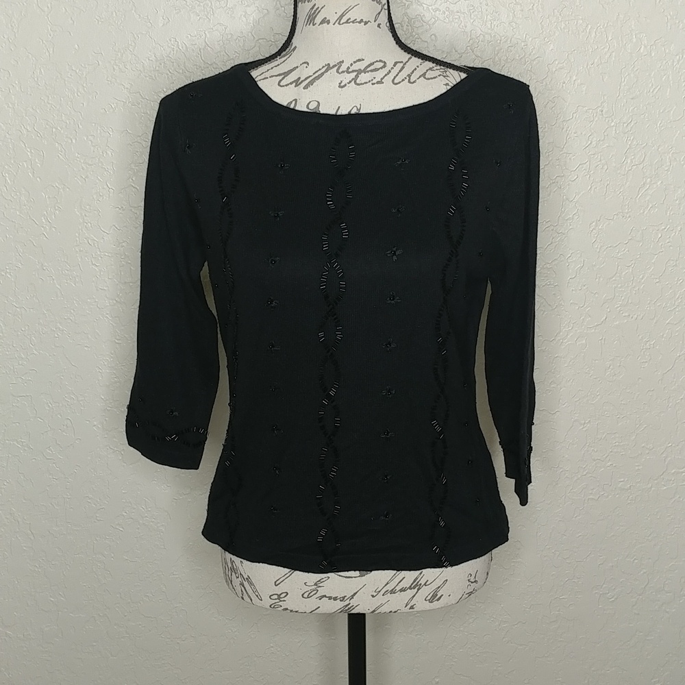 Grace Collection Silk And Cashmere Blend Beaded Detail Sweater Black Size M